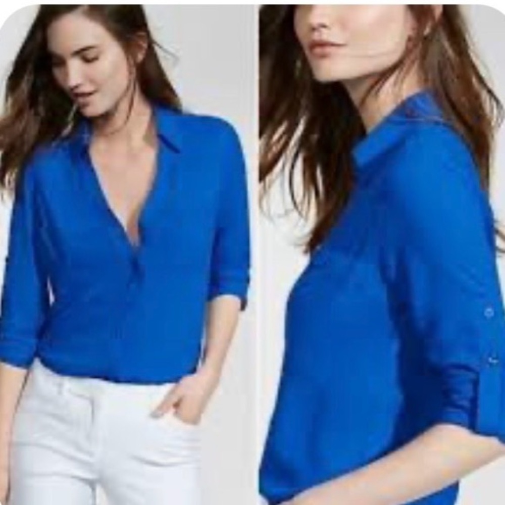 Express Portofino Slim Vibrant Blue Button-Down Blouse Woman’s size M